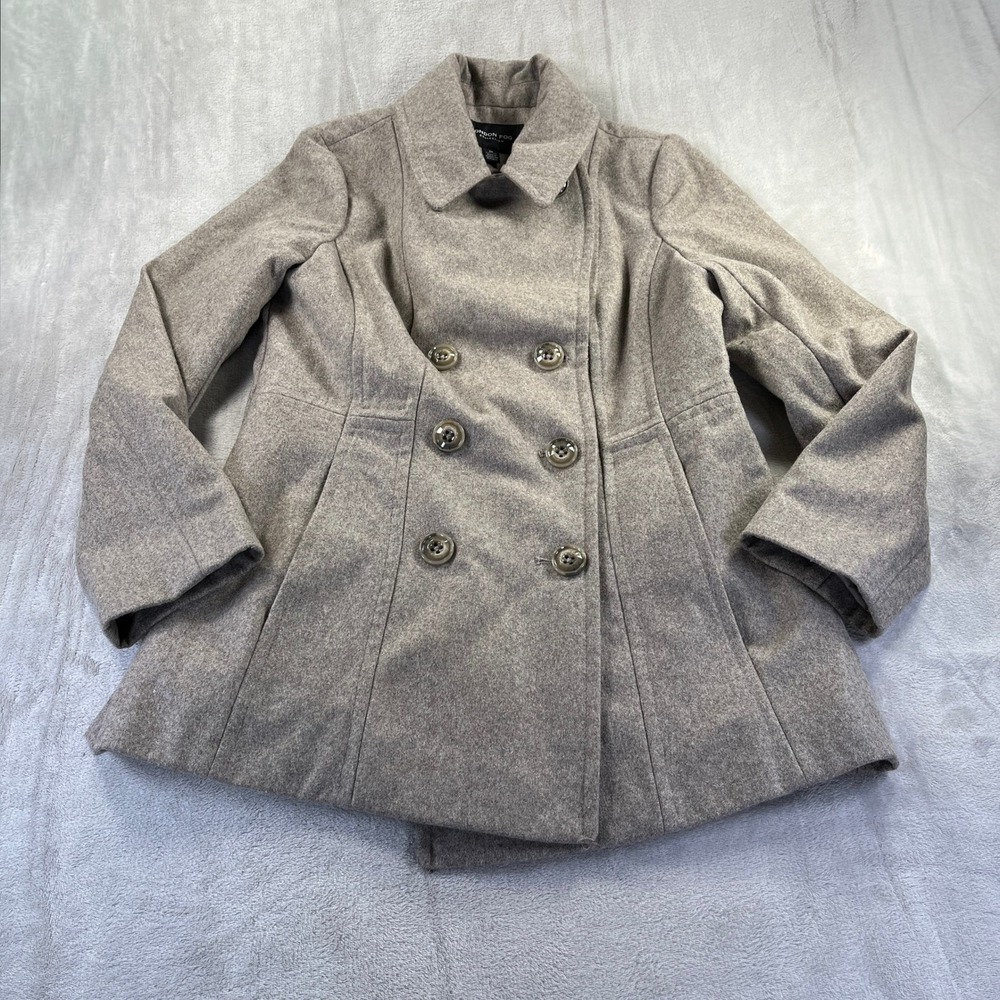 London Fog Pea Coat Women M Tan Wool Blend Double Breasted Timeless Fall Neutral - Picture 3 of 11